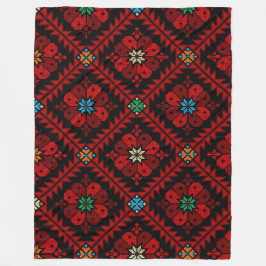レッドフラワーパレスティナ刺繍タスリーズパターン フリースブランケット