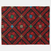 レッドフラワーパレスティナ刺繍タスリーズパターン フリースブランケット (正面(横))