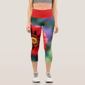 レッドフラワーパーソナライズされたフローラ名カプリレギンス カプリレギンス (正面)