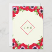 レッドフラワーフレーム結婚式招待状カード (裏面)