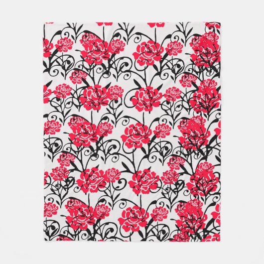 レッドフラワーフローライラストレーションパターンデザイン フリースブランケット (正面)