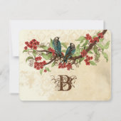 レッドフラワーブランチヴィンテージバーズウェディングRSVP 出欠カード (裏面)