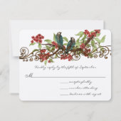 レッドフラワーブランチヴィンテージバーズウェディングRSVP 出欠カード (裏面)