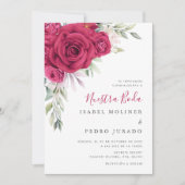 レッドフラワーブーケヌエストラスペインのボダ結婚ズ 招待状 (正面)