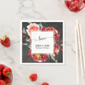 レッドフラワーブーケ、シャルボード、ラブタイポグラフィ スタンダードカクテルナプキン (インサイチュ)