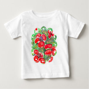 レッドフラワーポピーフローラドードルファンタジー ベビーTシャツ