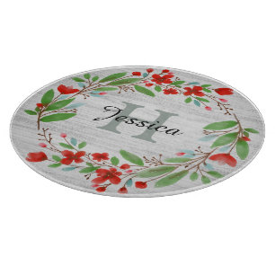 レッドフラワーリース素朴パーソナライズされた カッティングボード