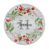 レッドフラワーリース素朴パーソナライズされた カッティングボード (正面)