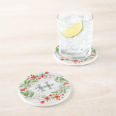 レッドフラワーリース素朴パーソナライズされた コースター (側面)