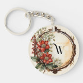 レッドフラワー小枝リース離れズレッドベリー キーホルダー (正面)