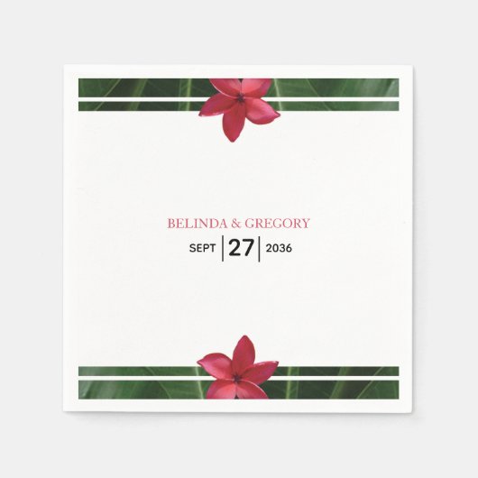 レッドフランジパニプルメリア結婚ズ スタンダードカクテルナプキン (正面)