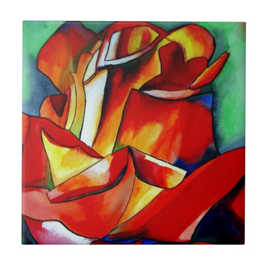 レッドフランスリブレバラ水彩画 タイル (正面)