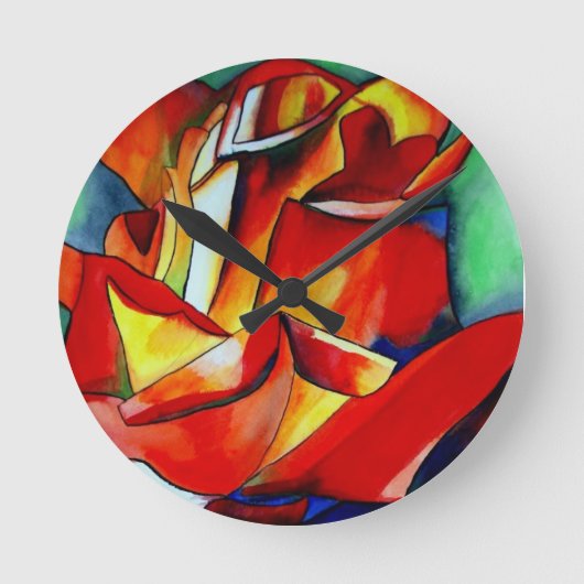 レッドフランスリブレバラ水彩画 ラウンド壁時計 (正面)