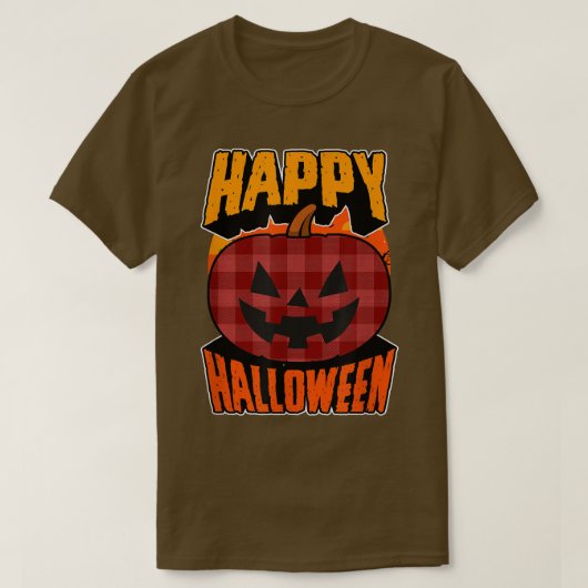 レッドフランネルプレイドハッピーハローウィンパーティージャックオラン Tシャツ (デザイン正面)