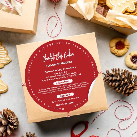 レッドフロリダコテージ食品ラベル ラウンドシール