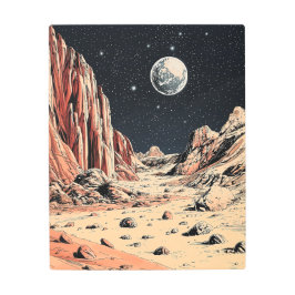 レッドフロンティア：レトロSci-Fiエイリアン風景 メタルプリント