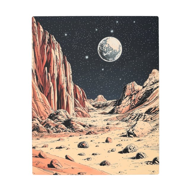 レッドフロンティア：レトロSci-Fiエイリアン風景 メタルプリント (正面)