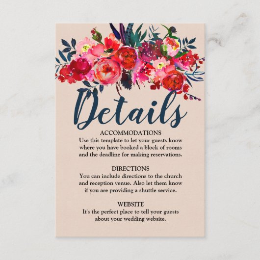 レッドフローラとボーホフェザー結婚の詳細カード エンクロージャーカード (正面)