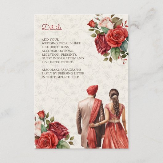 レッドフローラインディアンパンジャビシーク結婚ズ詳細 エンクロージャーカード (正面)