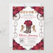 レッドフローラウェスタン女性のカーボーイブーツキンセアニェラ 招待状 (正面)