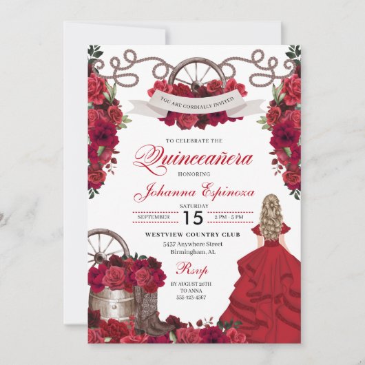 レッドフローラウエスタンランチェロキンセアニェラ 招待状 (正面)