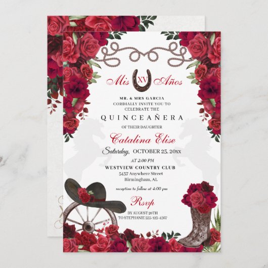 レッドフローラウエスタンランチェロキンセアニェラ 招待状 (正面/裏面)