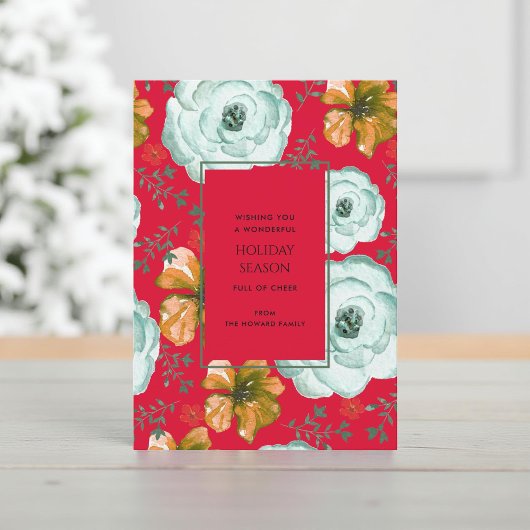 レッドフローラウォーターバラボタニカルホリデーカード