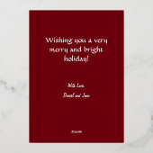 レッドフローラエレガントメリークリスマスポートレート写真 箔シーズンカード (裏面)