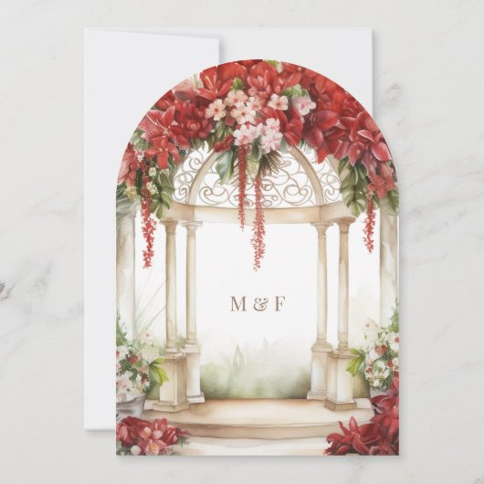 レッドフローラガーデンオブパラダイスアーチムスリム結婚ズ 招待状 (裏面)