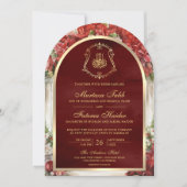 レッドフローラガーデンオブパラダイスアーチムスリム結婚ズ 招待状 (正面)