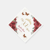 レッドフローラキンセアニェラ誕生日金ゴールド蝶 スタンダードカクテルナプキン (角)