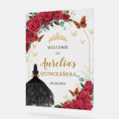 レッドフローラキンセアニラブラックドレスバタフライ アクリルサイン (傾斜)