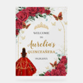 レッドフローラキンセアニラプリンセス金ゴールド蝶 アクリルサイン (正面)