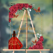 レッドフローラキンセアニラプリンセス金ゴールド蝶 アクリルサイン (ニュートラル)