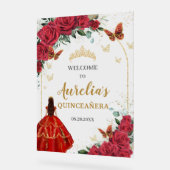 レッドフローラキンセアニラプリンセス金ゴールド蝶 アクリルサイン (傾斜)