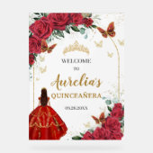 レッドフローラキンセアニラプリンセス金ゴールド蝶 アクリルサイン (正面)