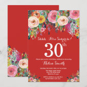 レッドフローラサプライズ30th誕生日招待状 招待状 (正面/裏面)