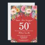 レッドフローラサプライズ50th誕生日招待状 招待状<br><div class="desc">レッドフローラサプライズ50番目の女性誕生日招待状。水彩フローラフラワー赤の背景ピンク、黄色、オレンジ、紫の花。大人の誕生日。13.15.16.18.21.30.40.50.60.70.80.90.100.任意の年齢さらにカスタマイズするには、「クリックカスタマイズit」ボタンをクリックし、デザインツールを使用してこのテンプレートを変更してください。</div>