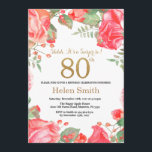 レッドフローラサプライズ80th誕生日金ゴールドグリッター 招待状<br><div class="desc">レッドフローラサプライズ80th誕生日招待状for Women。水彩植物フローラフラワー金ゴールドグリッター。ピンクの桃のフローラの花。大人の誕生日。さらにカスタマイズするには、「クリックカスタマイズit」ボタンをクリックし、デザインツールを使用してこのテンプレートを変更してください。</div>