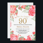 レッドフローラサプライズ90th誕生日金ゴールドグリッター 招待状<br><div class="desc">レッドフローラサプライズ90th誕生日招待状for Women.水彩植物性フローラ花。金ゴールドグリッター。ピンクの牡丹フローラ花。大人誕生日。さらにカスタマイクリックズを行う場合はカスタマイズ、「IT」ボタンをクリックし、このテンプレートを変更するために当社のデザインツールを使用する。</div>