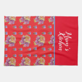 レッドフローラシャビーシックバラバラメンズキッチンApr キッチンタオル (横)