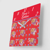 レッドフローラシャビーシックバラバラメンズキッチンsq スクエア壁時計 (傾斜)