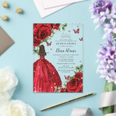 レッドフローラシルバー蝶キンセアニラスウィート16 アクリル招待状 (インサイチュ (ウェディング))