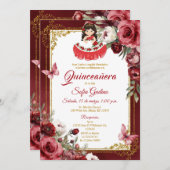 レッドフローラスペインのかわいいガールキンセアニラバタフライ 招待状 (正面/裏面)