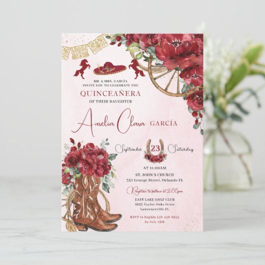 レッドフローラチャロホースシューズブーツキンセアニラ 招待状 (スタンド正面)