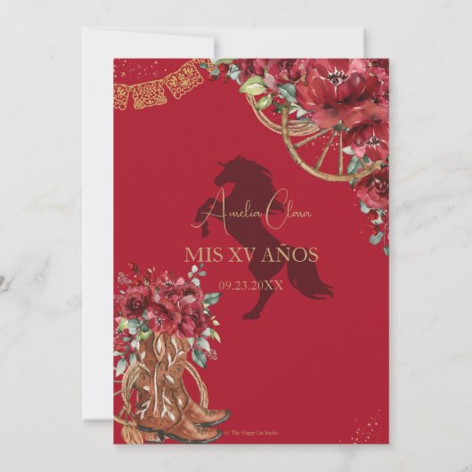 レッドフローラチャロホースシューズブーツキンセアニラ 招待状 (裏面)