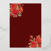 レッドフローラドレスバタフライキンセアニェラ金ゴールド 箔招待状 (裏面)