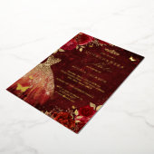 レッドフローラバタフライ金ゴールドドレスキンセアニェラ 箔招待状 (回転した状態)