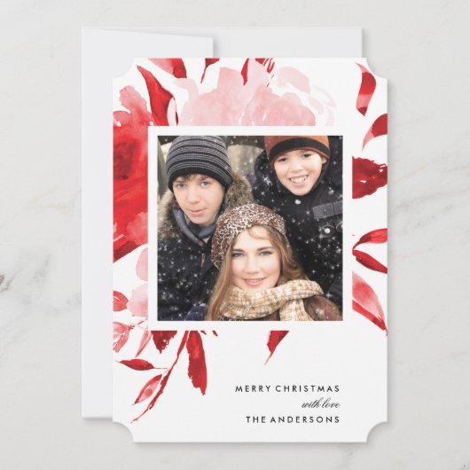 レッドフローラバラクリスマスホリデーカード シーズンカード (正面)