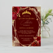 レッドフローラバラ金ゴールドティアラキンセアニェラフォイルインヴィータ 箔招待状 (立ち正面)